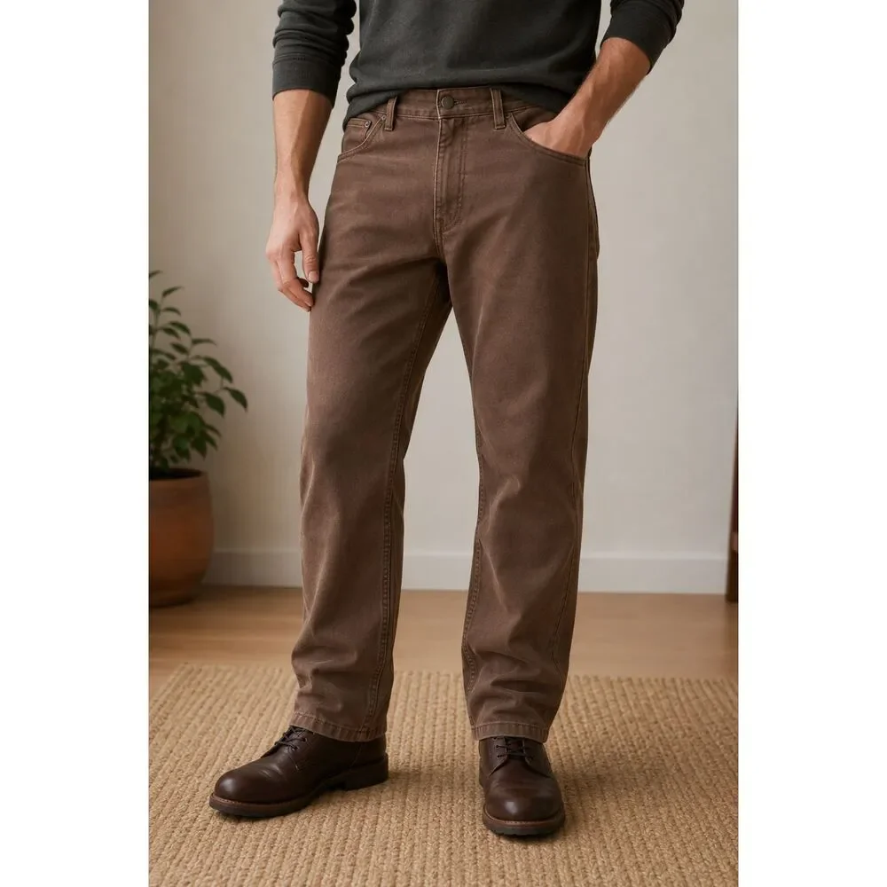 L.L.Bean Men’s Brown Jeans 40x30 Straight Leg Canvas Workwear Casual EUC
